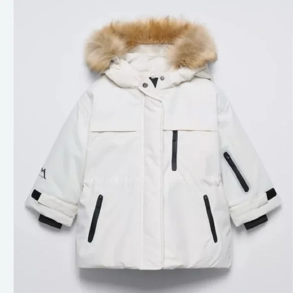 NWT. Zara Kids White Hooded Ski Jacket. Size 3. - Picture 1 of 13